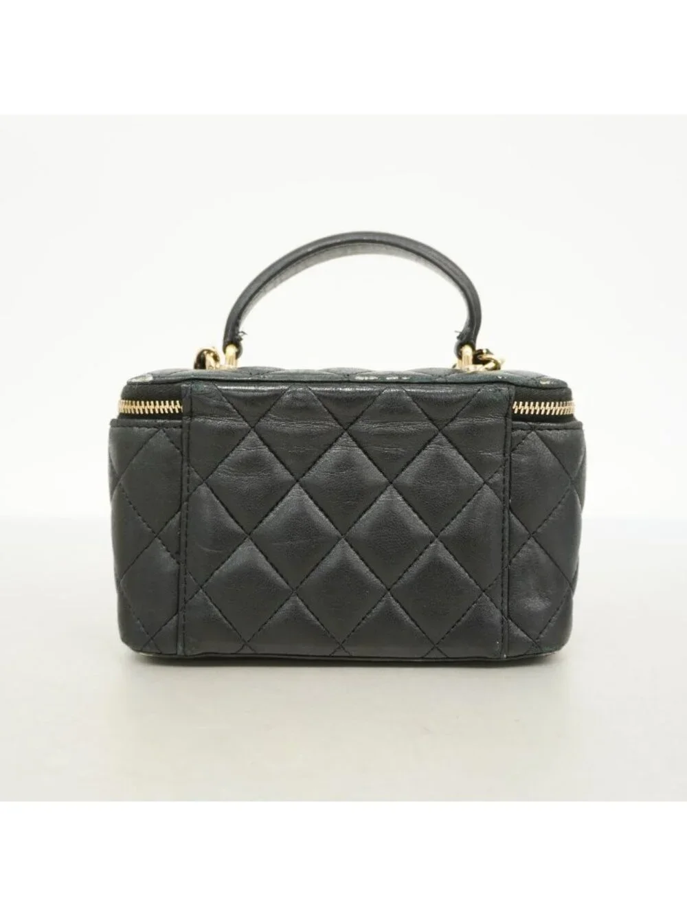 Chanel Vanity Bag Quilted Lambskin Black Champagne Gold